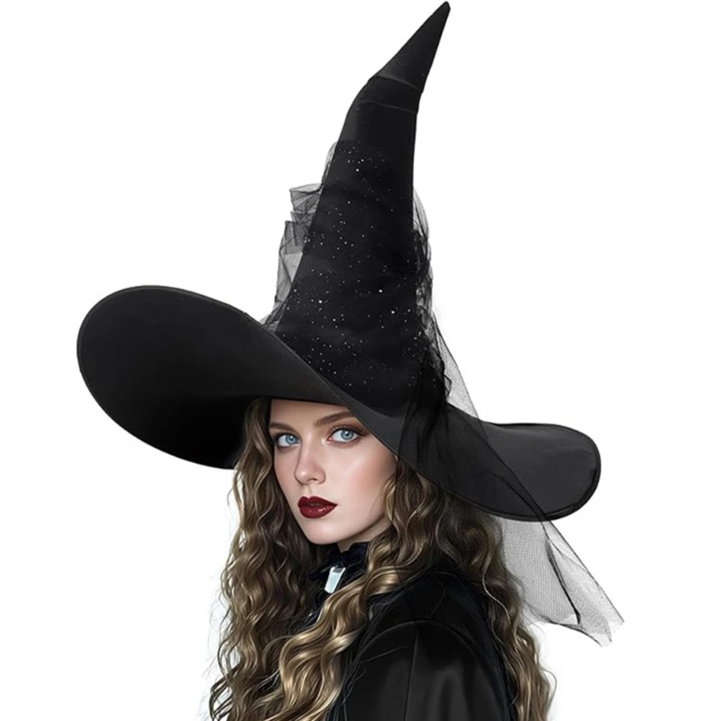 

Mesh Crinkled Witch Hat Halloween Party Wizard Hat Cosplay Costume Hat Headpiece Dropship