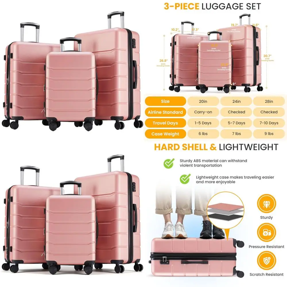 

Expandable Hardshell Spinner Luggage Set in Pink, TSA-Lock, 3 Sizes (20/24/28)