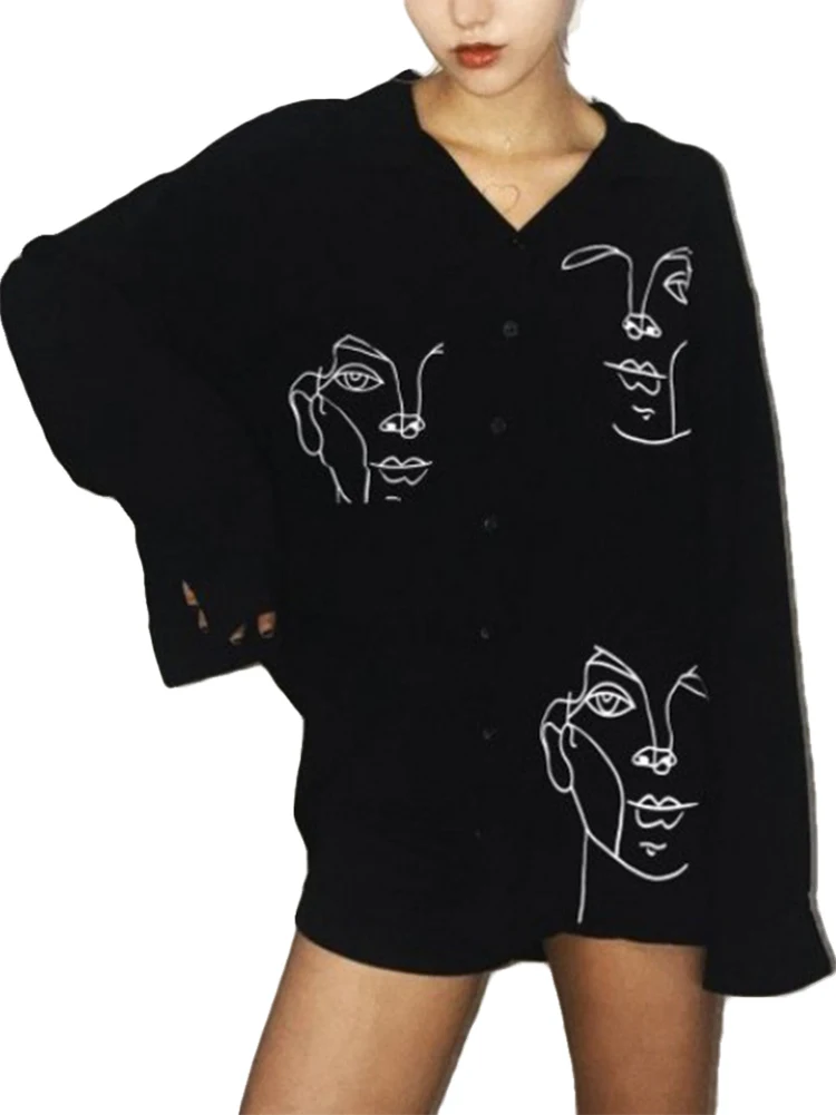 Csa hoada de manga larga con estampado de dibujos animados para mujer, blusa estampada de estilo urbano informal a la mo...