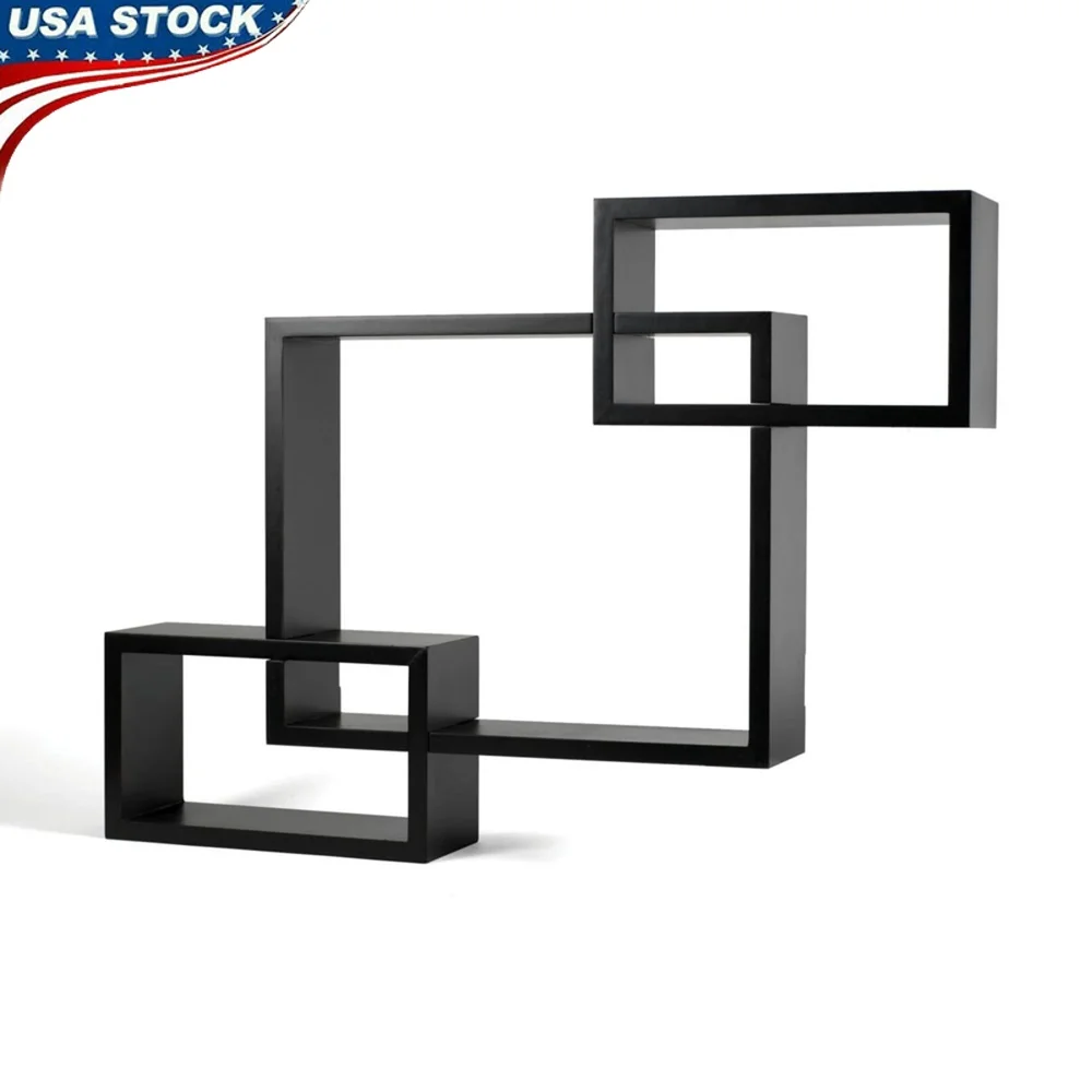 

Set of 3 Interlocking Floating Wall Mount Shelves Stylish Espresso Finish Decorative Storage Display Easy to Hang with Hardware