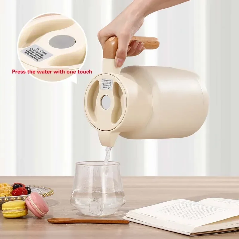 

304 Stainless Steel Insulated Kettle Thermos Wooden Handle Double-layer Vacuum Flask Hot Water Bottle Nordic Portable Coffee Pot
