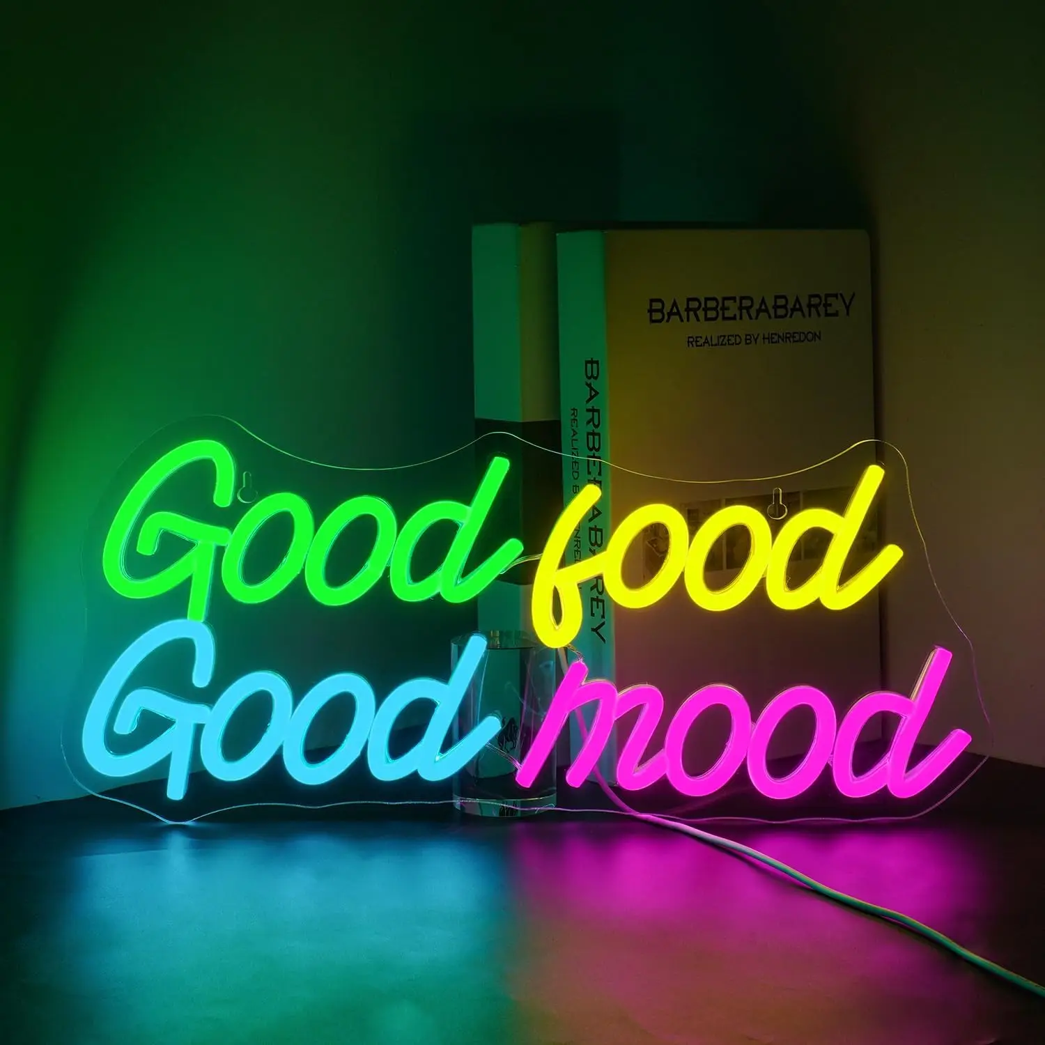 

Good Food Good Mood Neon Sign Colorful Led Lights Dimmable Light Up Sign For Restaurant Kitchen Dessert Cafe Shop Signboard Lamp