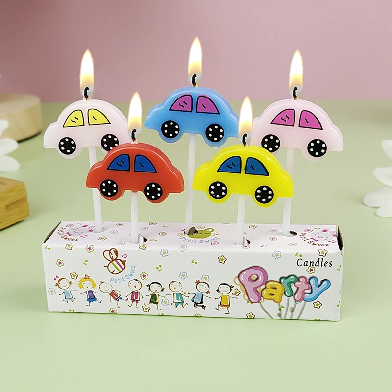 5 Car Candles Children's Birthday Cute Cake Decorative Candles Baby Birthday Party Baking Five Color Plugins