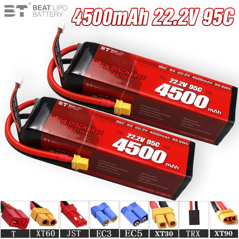 

NEW 22.2V 4500mAh 95C LiPo Battery For RC Quadcopter Helicopter FPV Racing Drone Spare Parts 6s Rechargeable Battery