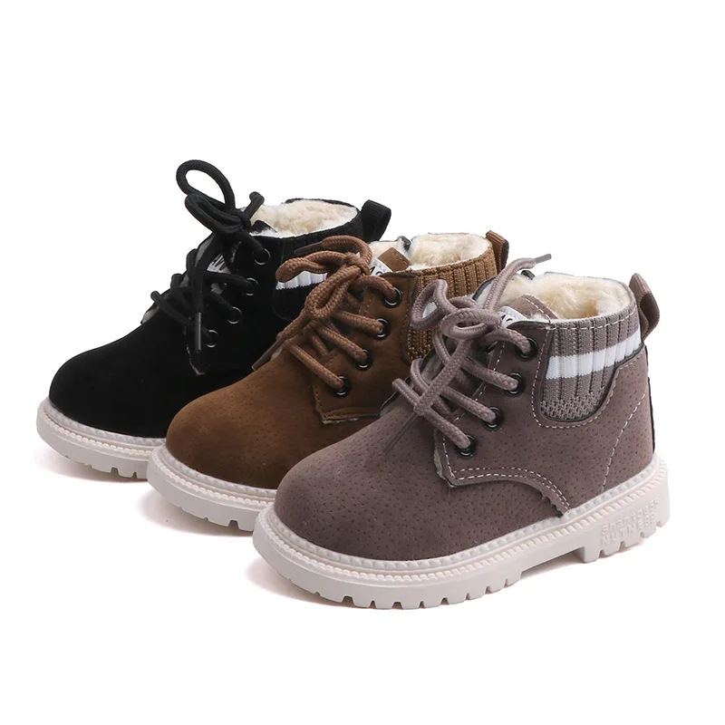 

Детские зимние ботинки, зимние теплые детские ботинки, Нескользящие Детские короткие ботильоны для мальчиков и девочек, уличная плотная/однотонная обувь SQK002