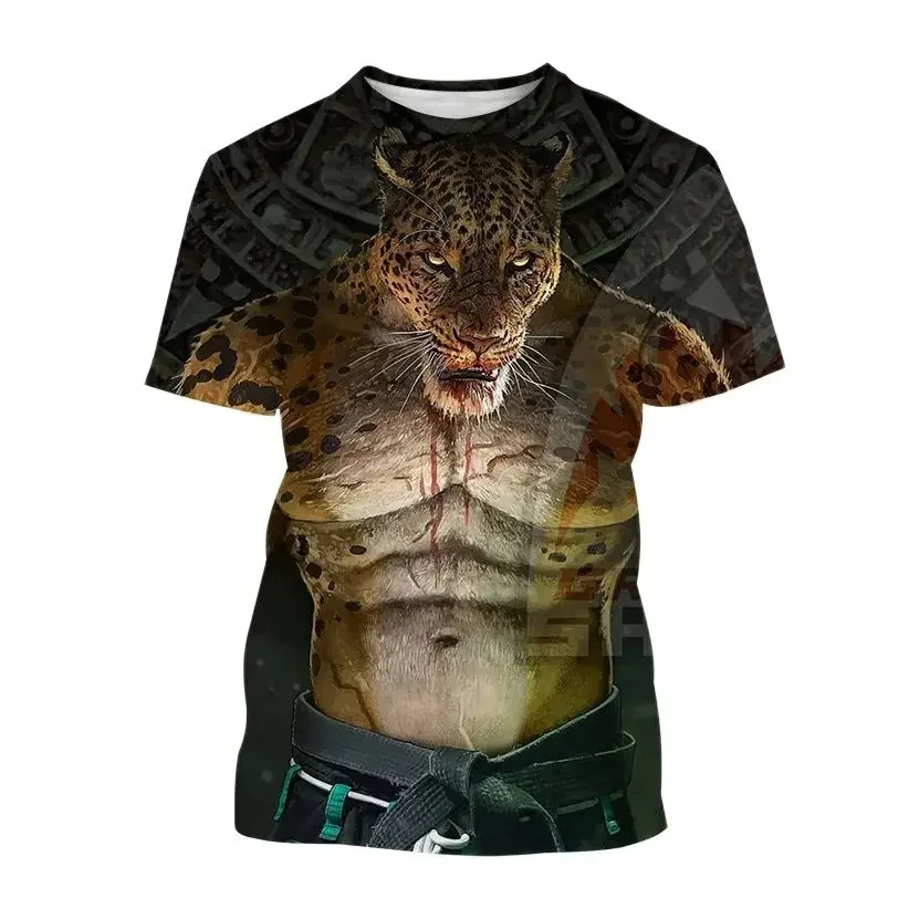 Dieren Braziliaanse Jiu-Jitsu Combat Zomer 3d Ronde Hals Korte Mouw Print Heren Sport Casual Outdoor Oversized Harajuku T-Shirt