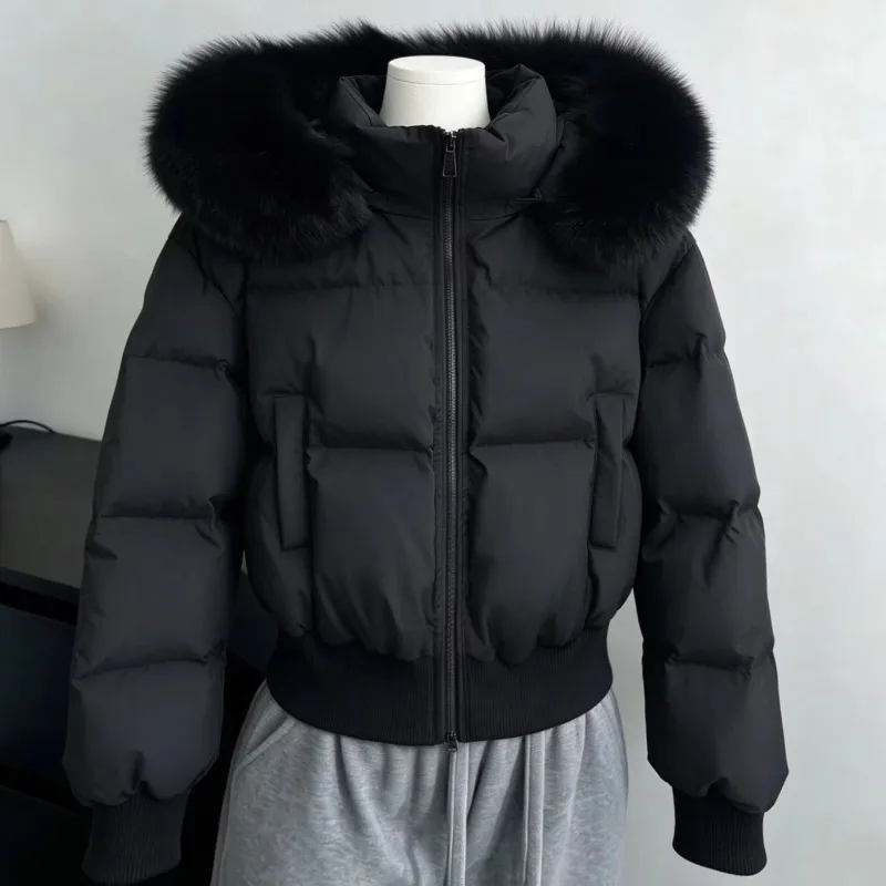Damen Winterparka mit Pelzkragen, kurzer Kapuzenmantel, warme Steppjacke, Outdoor Y2k Slim Fit Oberbekleidung 2026, lässige Oberteile, Hoodie