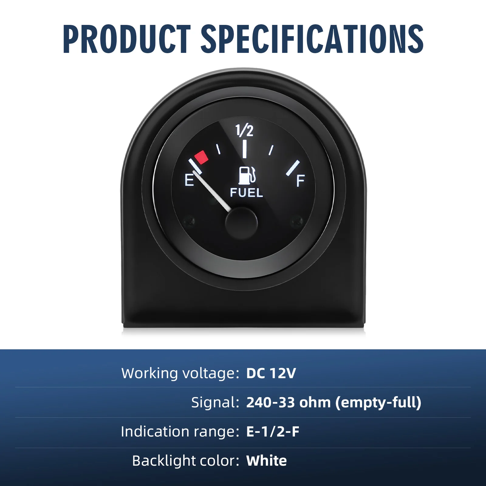 52mm Fuel Level Gauge 12V White LED Black Rim Universal Car Automotive Oil Level  Meter 240-33ohm Oil Press Water Temp Gauge view 2