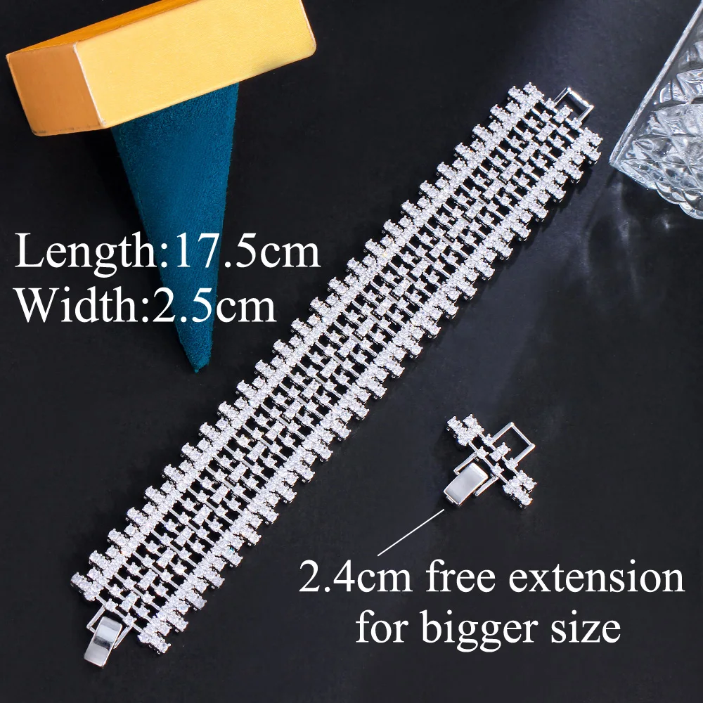 CWWZircons Hochwertiges Echtes 5A Top Afrikanisches Dubai CZ Stein Damen Großes Armband für Bräute Hochzeitsfeier Großhandel S0229 – Detail 1
