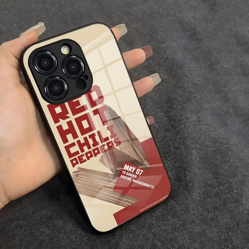 حافظة هاتف ريد هوت تشيلي بي بيبرز باند لهاتف آيفون 17 إير 16 إي برو ماكس 15 14 13 ميني 12 برو 11 ماكس بلس غطاء زجاجي أسود