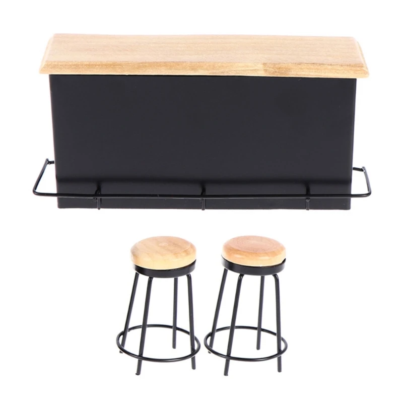 Miniature Bar Table and Stool Set For 1/12 Doll House Bar Set Furniture Scene Display Accessory For Adult Collector