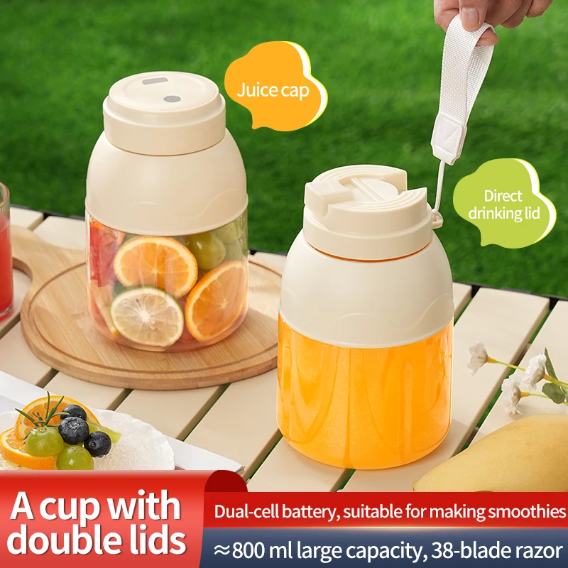 عصارة كهربائية كوب رياضي 800 مل آلة ميلك شيك محمولة قابلة للشحن المنزلية في الهواء الطلق آلة عصير خلاط