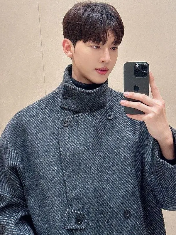 

Мужское шерстяное пальто в корейском ретро-стиле с воротником-стойкой, модное, осенне-зимнее, новинка, теплое, с утеплением, верхняя одежда