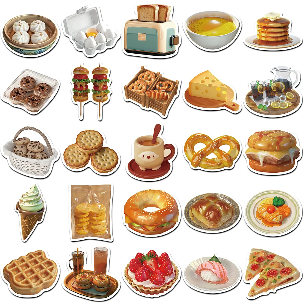 

50PCS Ins Style Kawaii Food Stickers Cartoon Decoration DIY Diary Scrapbook Phone Bike Skateboard Waterproof Graffiti Toys Gifts