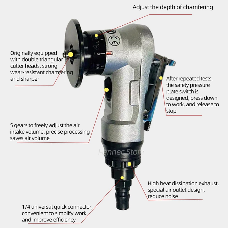 Imagem -04 - Mini Máquina de Chanfrar Pneumática Moedor Portátil para Furo Interno e Borda Máquina de Chanfradura de Rebarbação 45 Graus