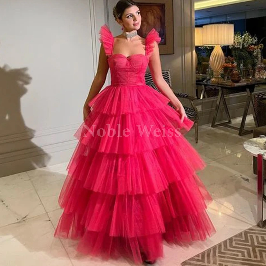 

Милое вечернее платье из тюля, элегантное плиссированное многоуровневое платье для выпускного вечера для женщин на заказ