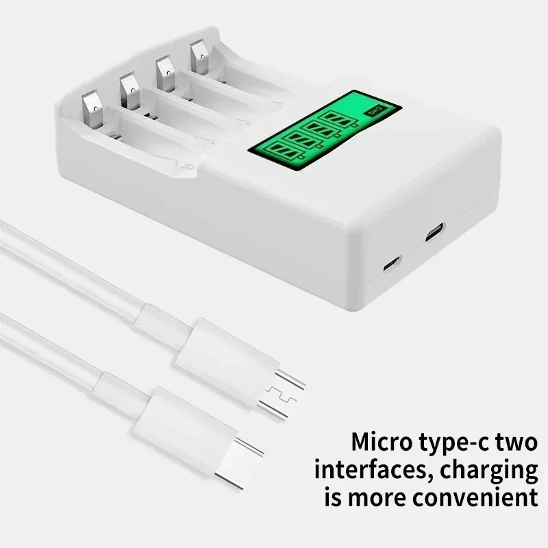 Portable Universal Adapter Charge 1-4 AA/AAA  Battery Charger with LCD Display  USB Cable Type C Interface Fast Charging Tool