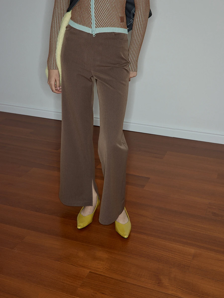 

Узкие прямые леггинсы с разрезом, повседневные брюки с открытым разрезом, из полиэстеровой смеси, удобные, эластичные, для женщин