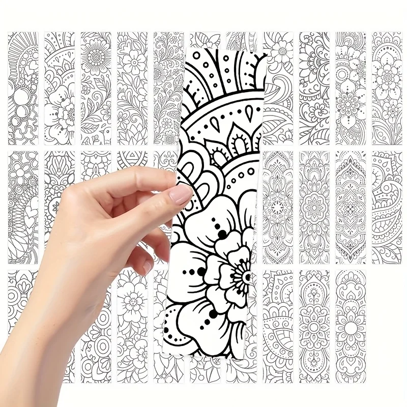 

32PCS Mandala Coloring Bookmark Set, Coloring books for adults, Black and White Complex Pattern with Floral & Mandala Design