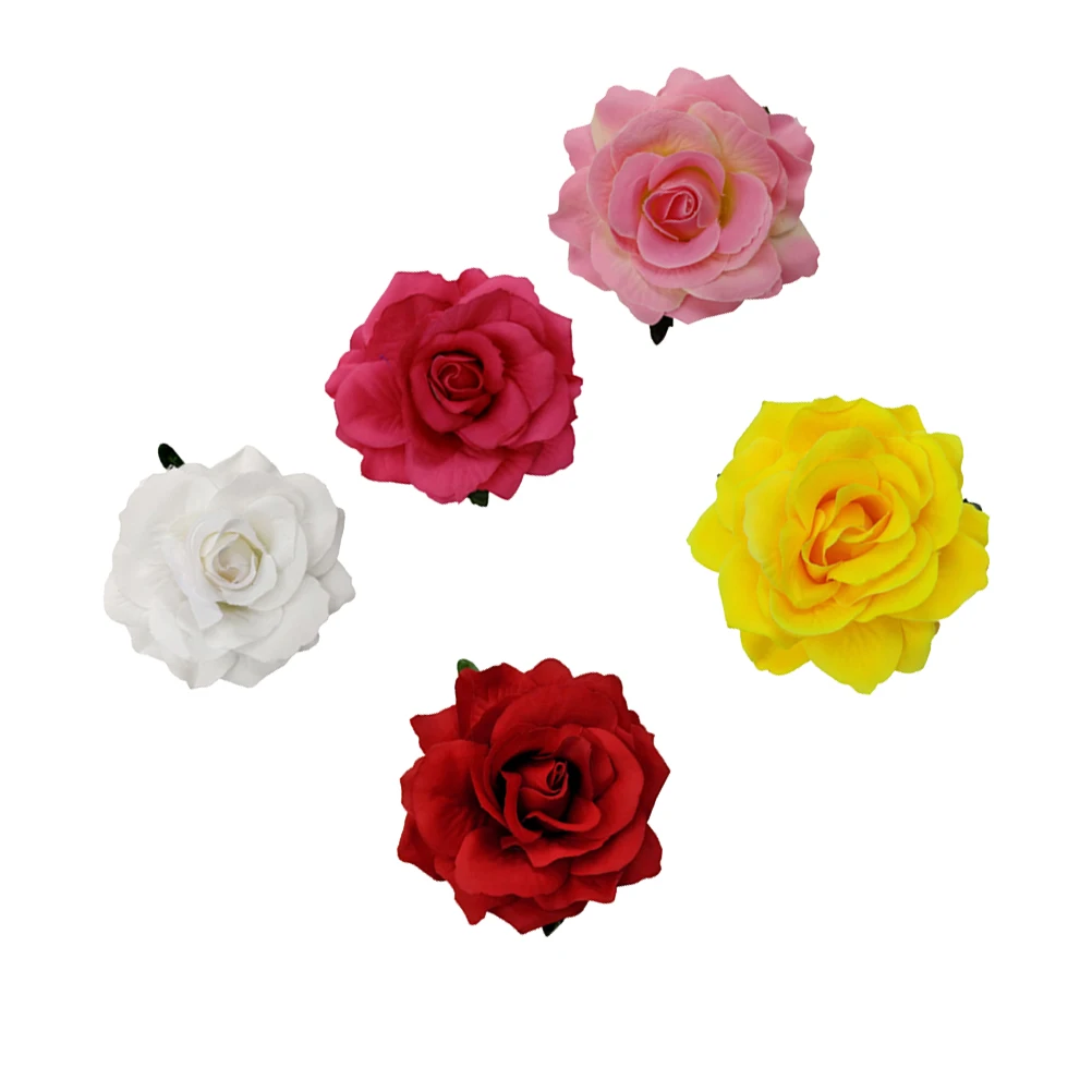 

5 Pcs Artificial Flower Brooch Rose Shape Breastpins Hair Clips Dual-Use Headwear Boutonniere Accessories Bohemia
