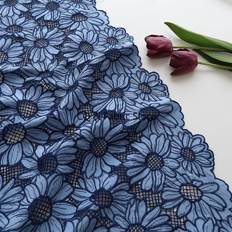 

Laser Embroidered Sunflower Lace Fabric For Dress Fashion Designer Fabric Apparel Sewing Fabric