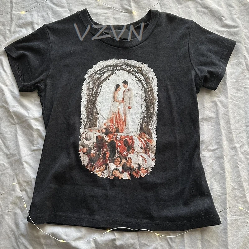 

Women T-Shirt Crop Top Short Sleeve Tees Harajuku Graphic 2000s Clothes Aesthetic Vintage Streetwear Fashion Emo girl Y2k tops