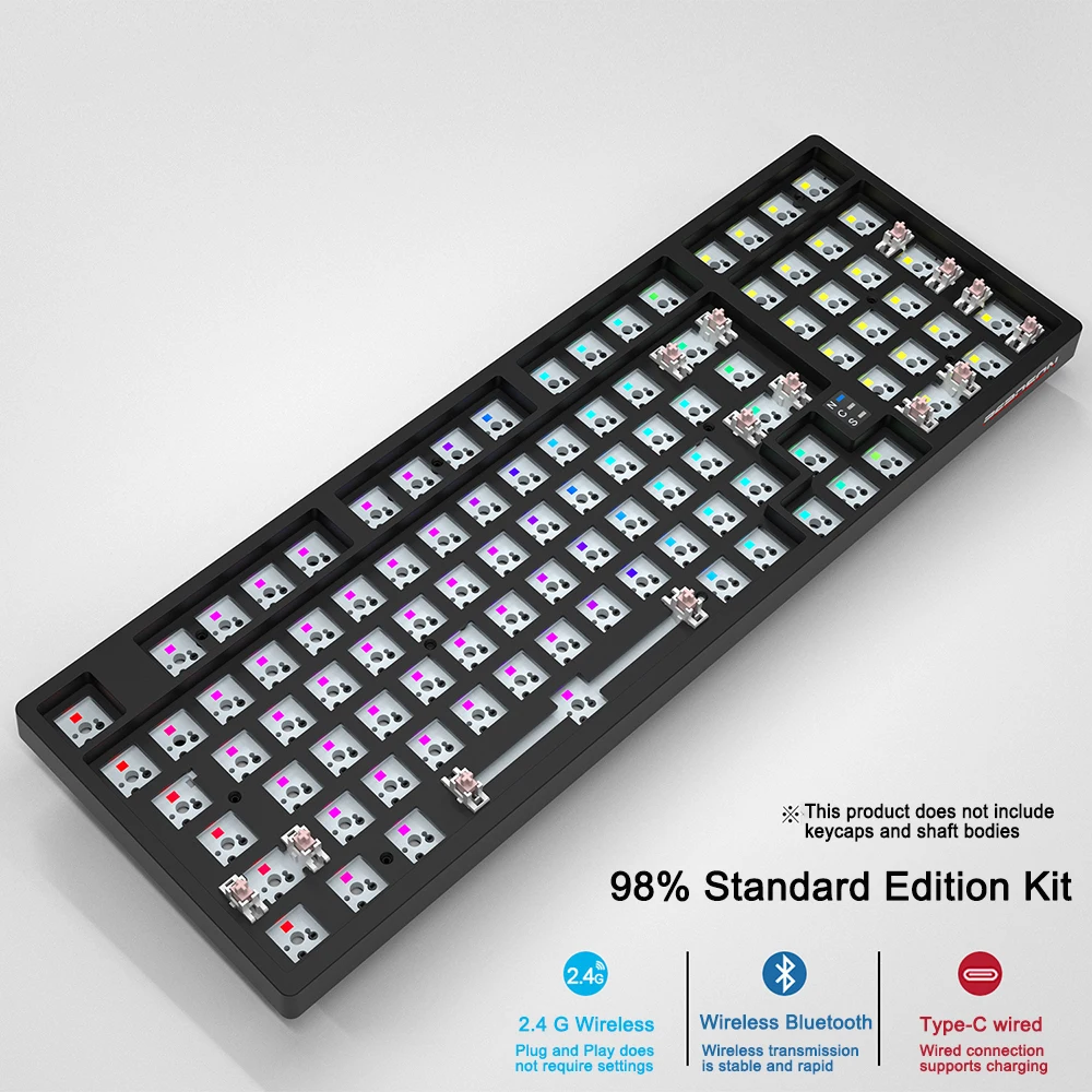 

Customized Mechanical Keyboard Kit 98% Gasket Bluetooth 2.4G Wireless Hot-swappable RGB Backlit DIY 3-mode Structure keyboard