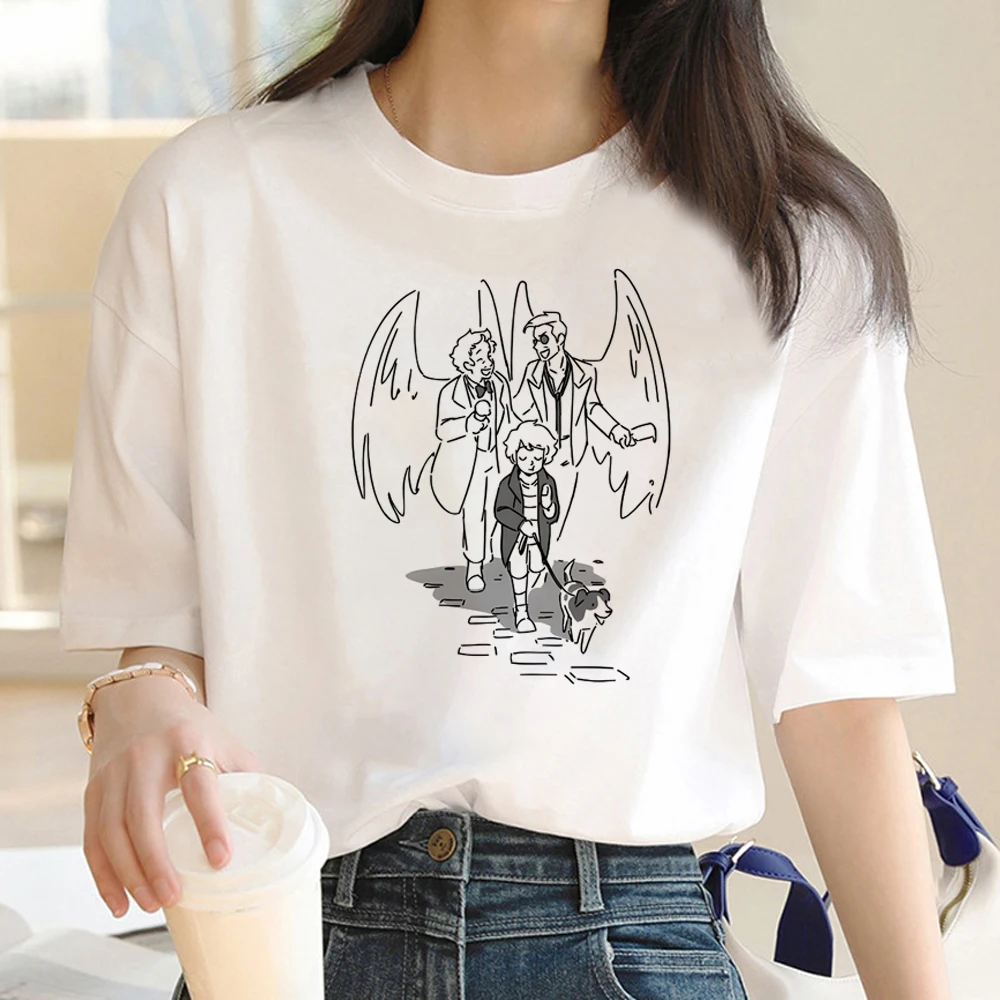 Good Omens t-shirts women funny Japanese top girl streetwear harajuku graphic clothing