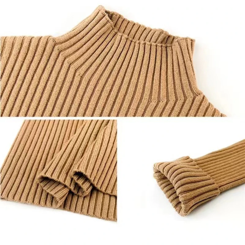 Turtleneck Sweater Women Long Sleeve, Casual Slim Pullover Korean Fashion Simple Chic Clothes Elegant Solid Basic Knitted Tops