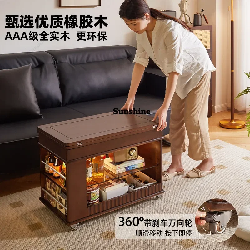 

Solid wood folding coffee table table movable cart home living room sofa tea table small apartment sideboard FT