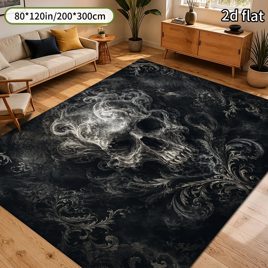 1pc Carved Dark Smoke Skull Large Area Rug, Non-Slip, Machine Washable & Easy to Clean, for Living Room, Bedroom, Hallway