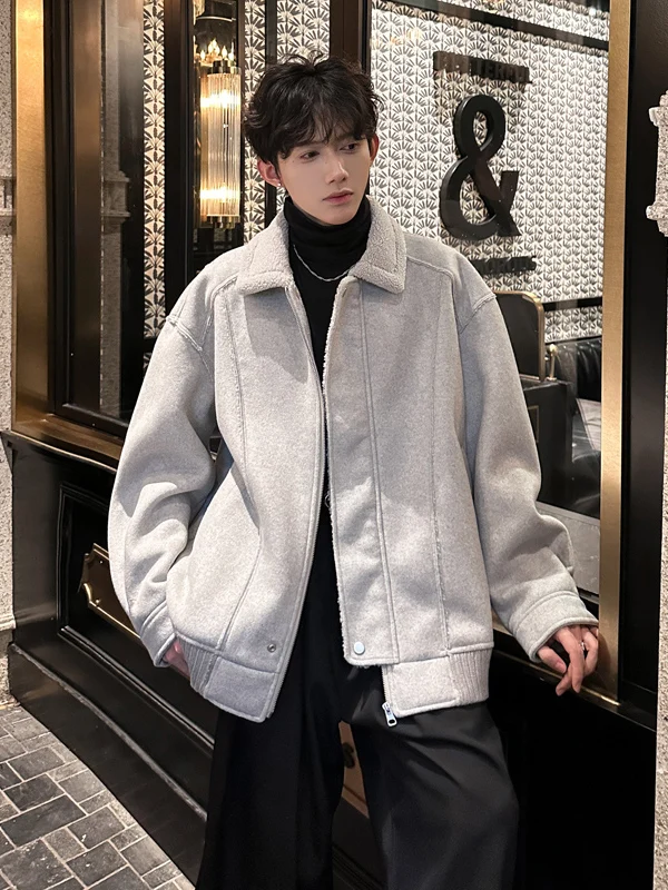 

Thiened кожаный меховой интегрированный повседневный воротник с воротником-стойкой, мужское пальто-туэт, длинная застежка-молния, цвет