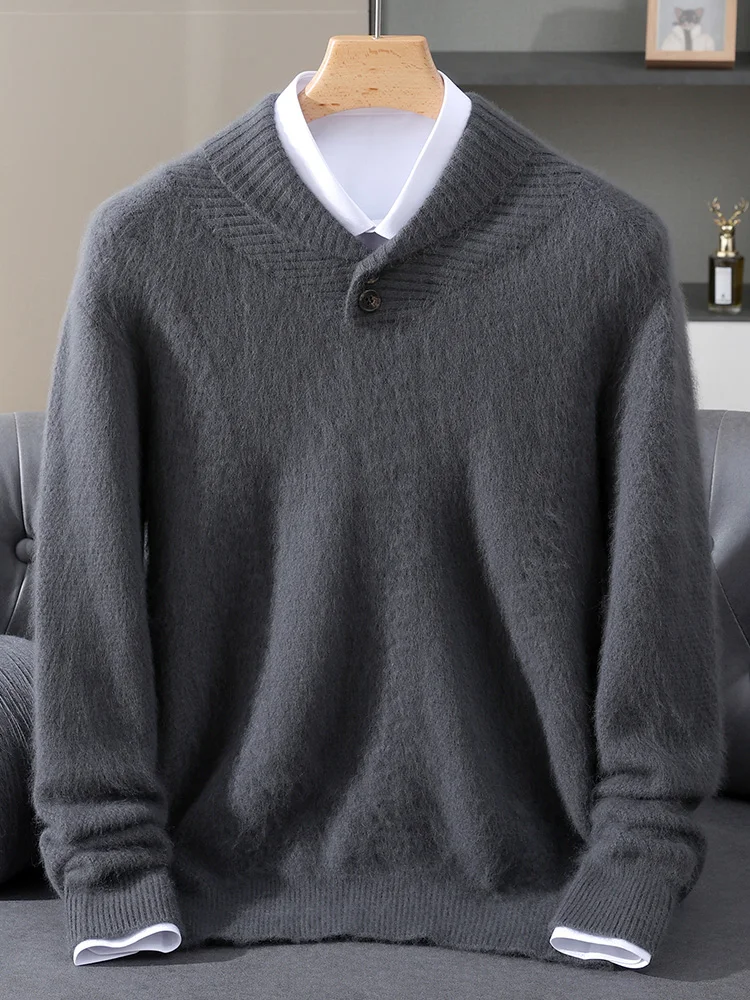 

Daily 100% Mink Cashmere Business Casual Sweater Comfort Soft Classic Collar Design Warm Autumn Winter Men's Simple Clothing Top