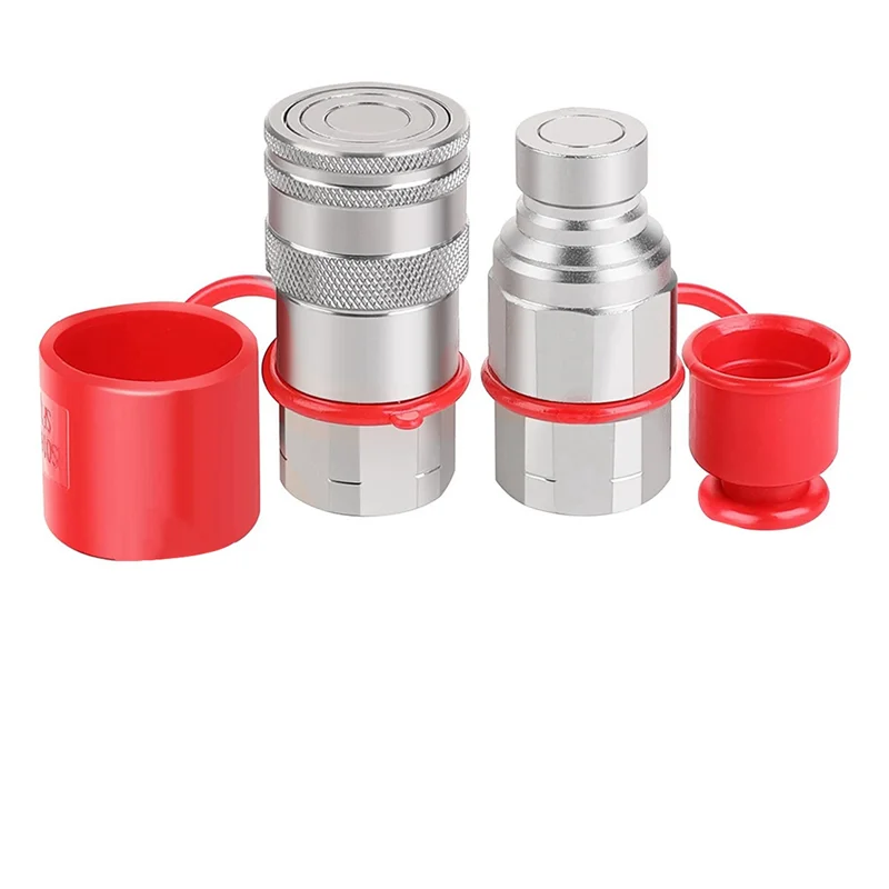 

1/2Inch NPT Hydraulic Coupler Skid Steer Flat Face Quick Connect Couplings with 2PCS Dust Cap