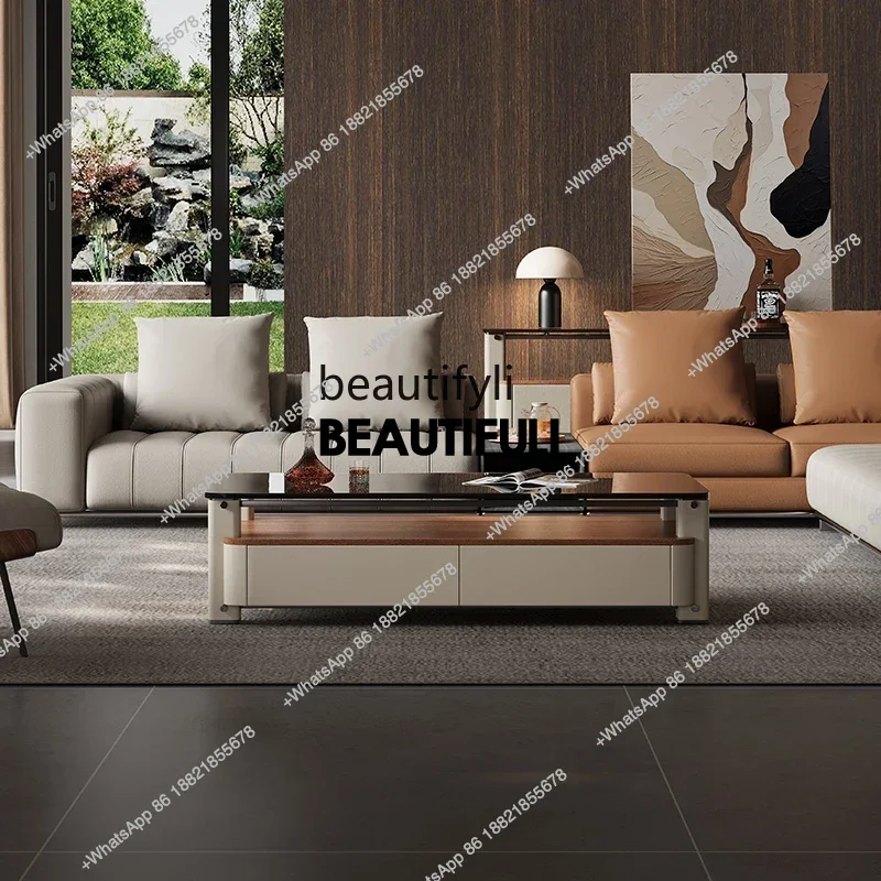 

ss8350 Light luxury coffee table South American walnut solid wood countertops, leather veneer living room, furniture