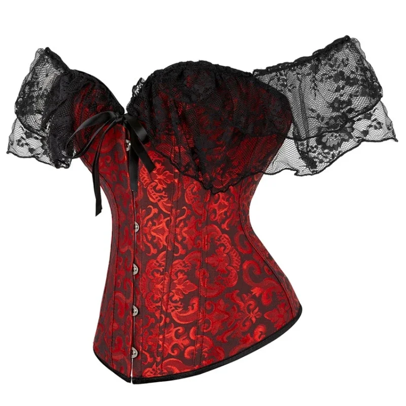 Korsett Top für Frauen Über brust Vintage Blume Korsett Bluse Top Spitze Lolita Korsett Bustier kurze Ärmel plus Größe – Detail 19