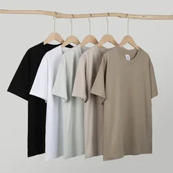 250g Heavyweight Cotton Short Sleeved T-shirt for Women Round Neck Front Shoulder Top Solid Color Half Sleeved T-shirt for Men