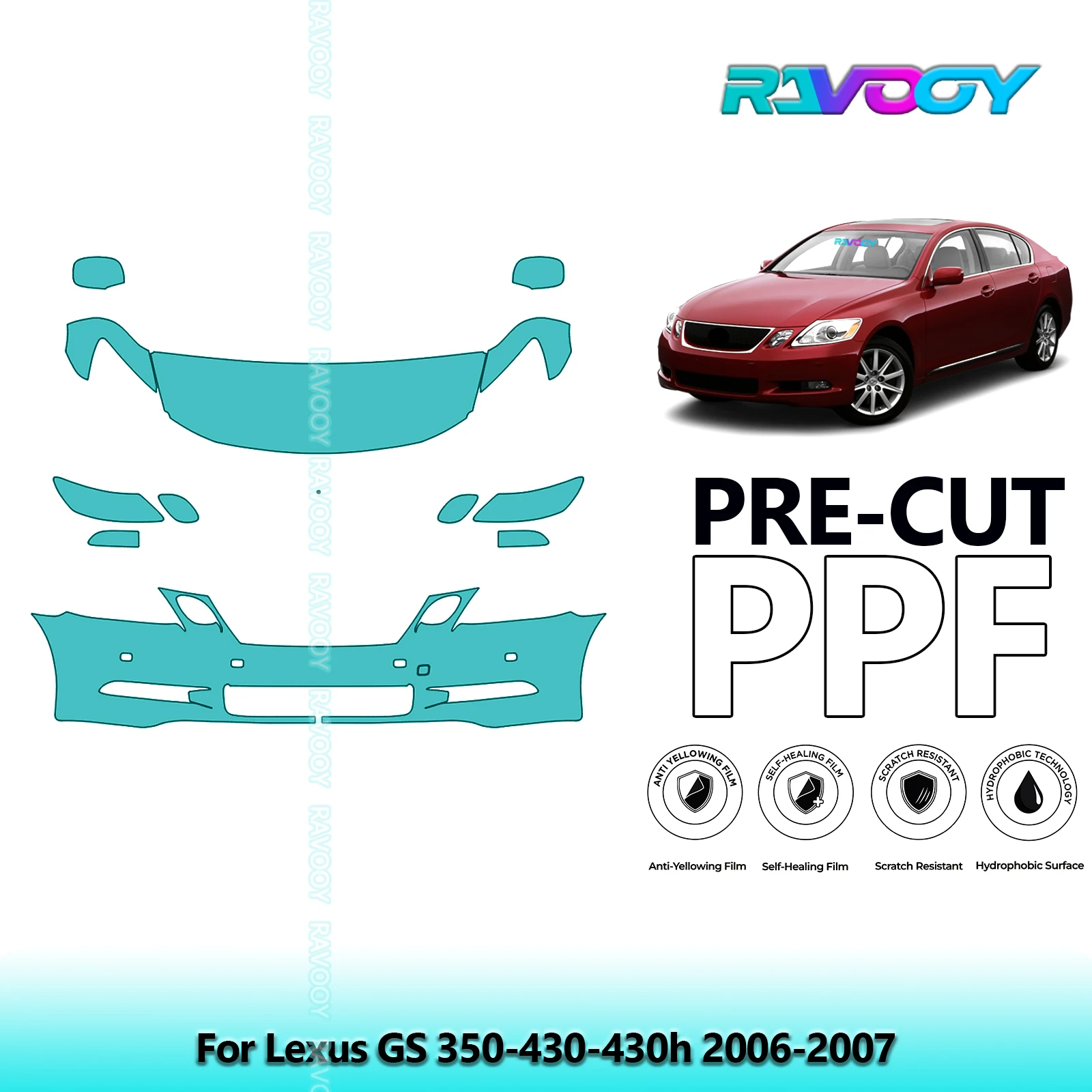 

8.5Mil Precut Paint Protection Film PPF Clear Bra Front Kit For Lexus GS 350-430-430h 2006-2007