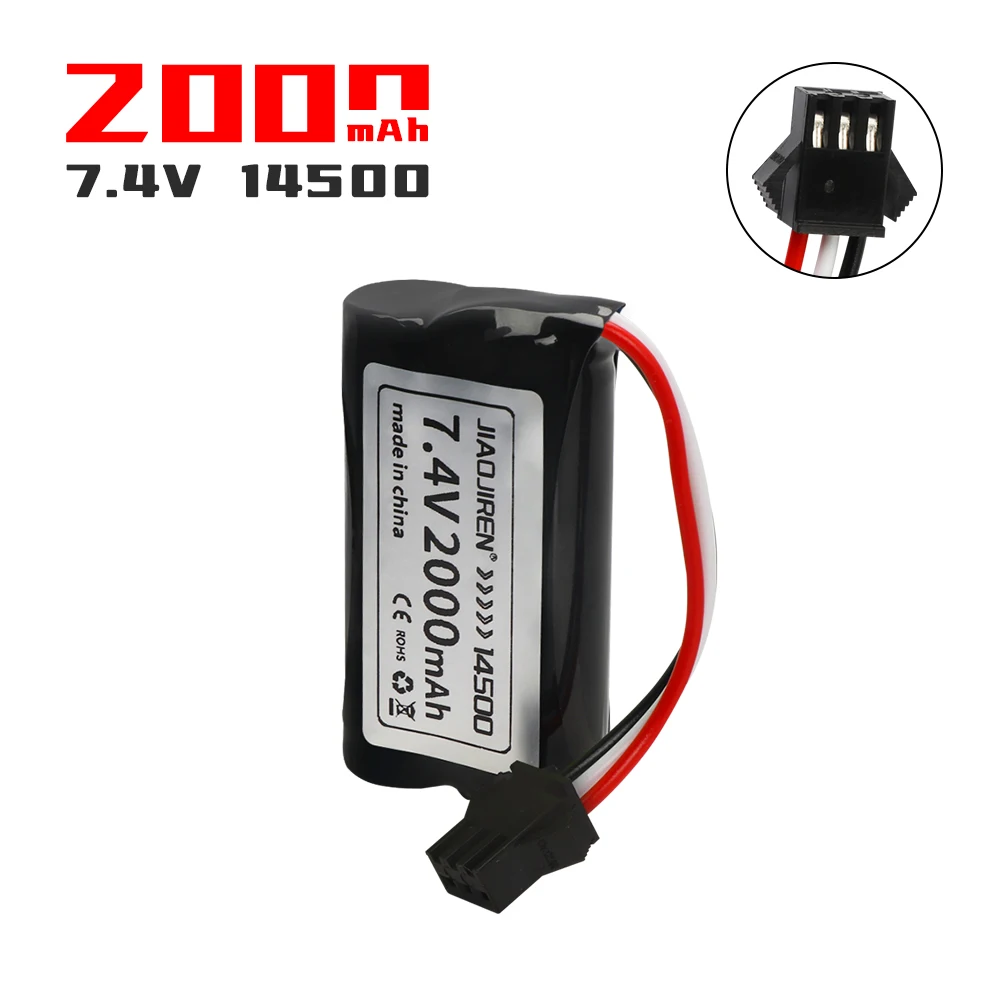 

7.4V 14500 2000mAh Li-ion Battery For Remote Control water bullet gun Toys RC Parts 2S 7.4V SM-3P Plug Battery