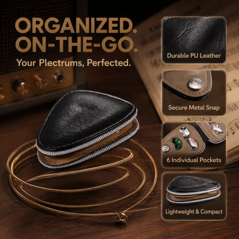 Premium PU Synthetic Leather Guitar Pick Holder Case Black Guitar Picks Organizer Pick Carrying Case Guitar Accessories