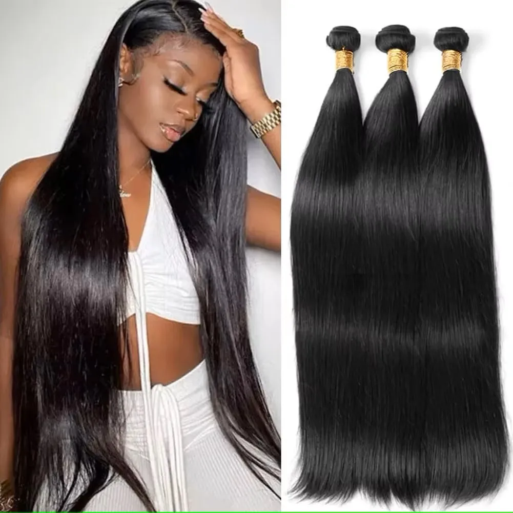 Brazilian Bone Straight Human Hair 3 4 Bundles Raw Virgin Remy Hair Extensions Double Weft Wholesale 30 34 40 Inch Bundle