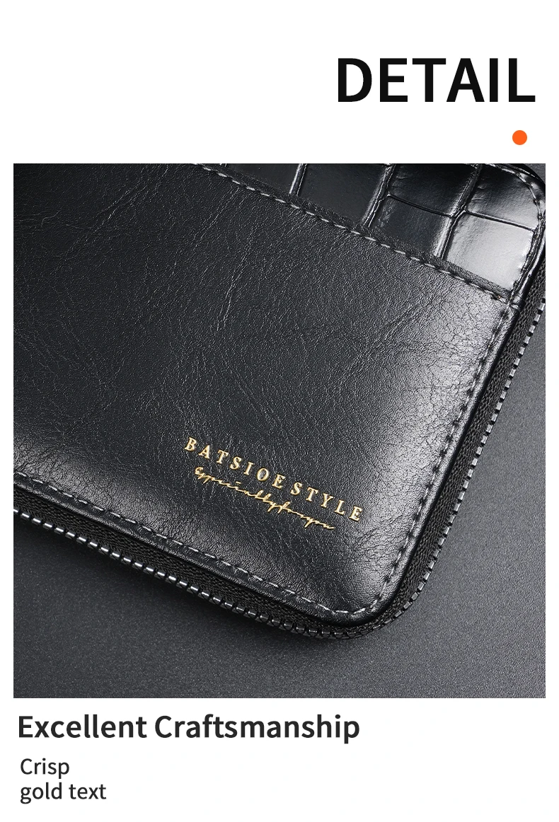 Leder-Herren-Geldbörse, luxuriöse Herren-Geldbörse, männlicher Reißverschluss, Kartenhalter mit Münzfach, RFID-Geldbörsen, Geschenke für Männer, Geldbeutel – Detail 5