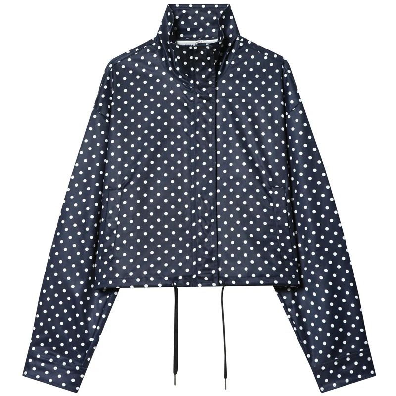 HXAO Bomberjack met stippen Damesjassen Demi-seizoen Oversized top met lange mouwen Bovenkleding Aviator Grote maten Crop-jassen met ritssluiting