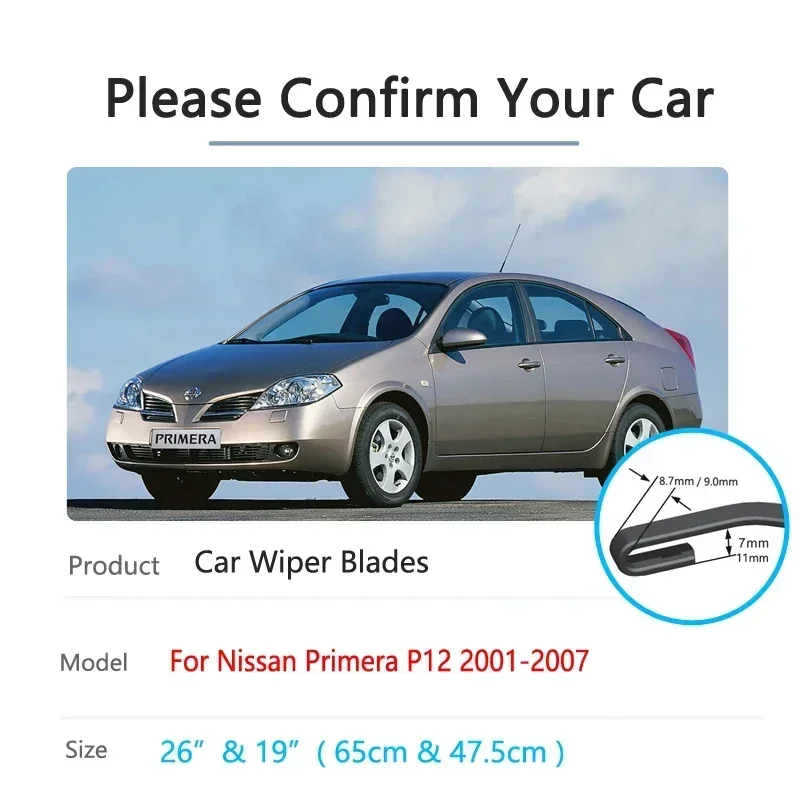 For Nissan Primera P12 2001 2002 2003 2004 2005 2006 2007 Front Brushes Washer Windscreen Windshield Accessories Car Wiper Blade