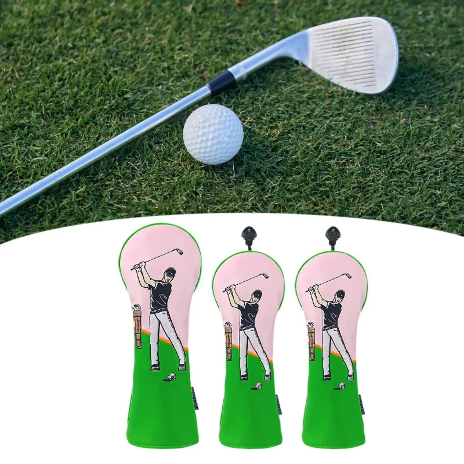 

3 Pieces Golf Club Head Covers Set Accessory Scratch Resistant Universal Fit