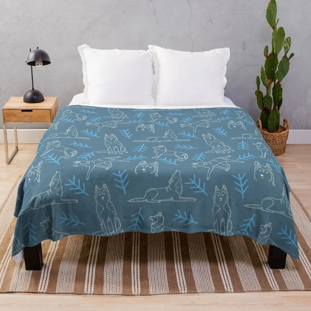 

Siberian Husky Pattern (Blue-Grey Background) Throw Blanket Weighted Luxury Brand Blankets