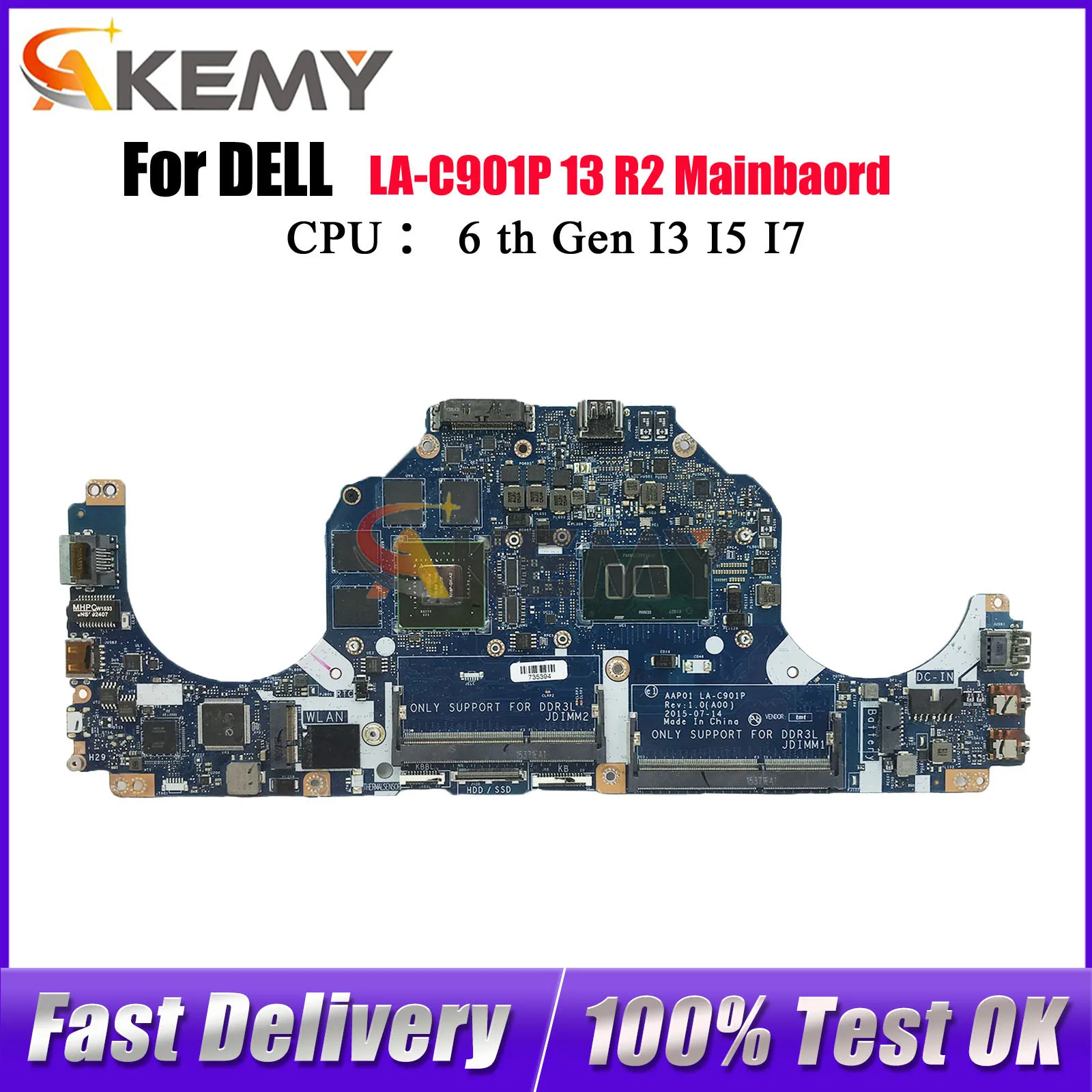 

For DELL Alienware 13 R2 Notebook Mainboard AAP01 LA-C901P with i5 i7 CPU CN-0NHYX3 CN-0V3TCJ DDR3 100% Fully Tested