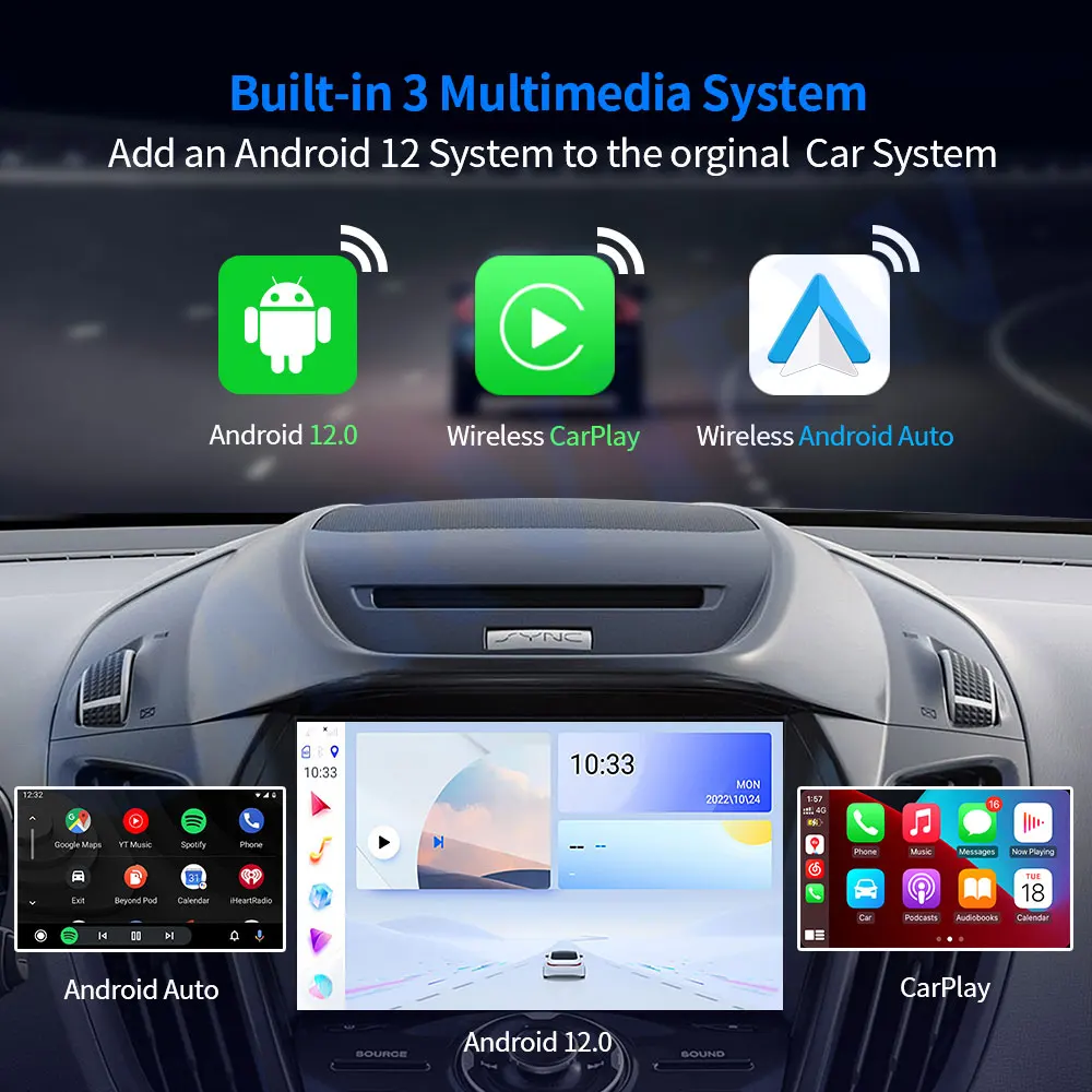 Carplay AI Box Android12 4G LTE para coche Android Radio 8 + 128GB cableado a inalámbrico Carplay Android Auto WiFi Netflix YouTube Google