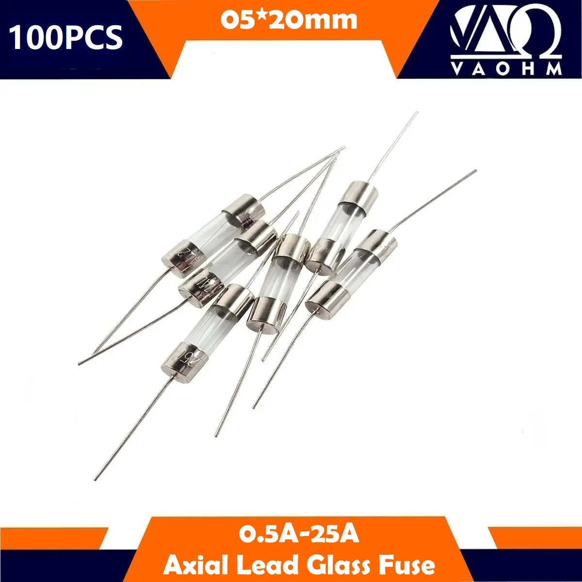 

100 шт. стеклянных предохранителей с осевым выводом 5*20 мм, быстродействующие, 0.5A, 1A, 1.5A, 2A, 3A, 3.15A, 4A, 5A, 6.3A, 7A, 8A, 10A, 12A, 12.5A, 15A, 20A, 25A, 250В