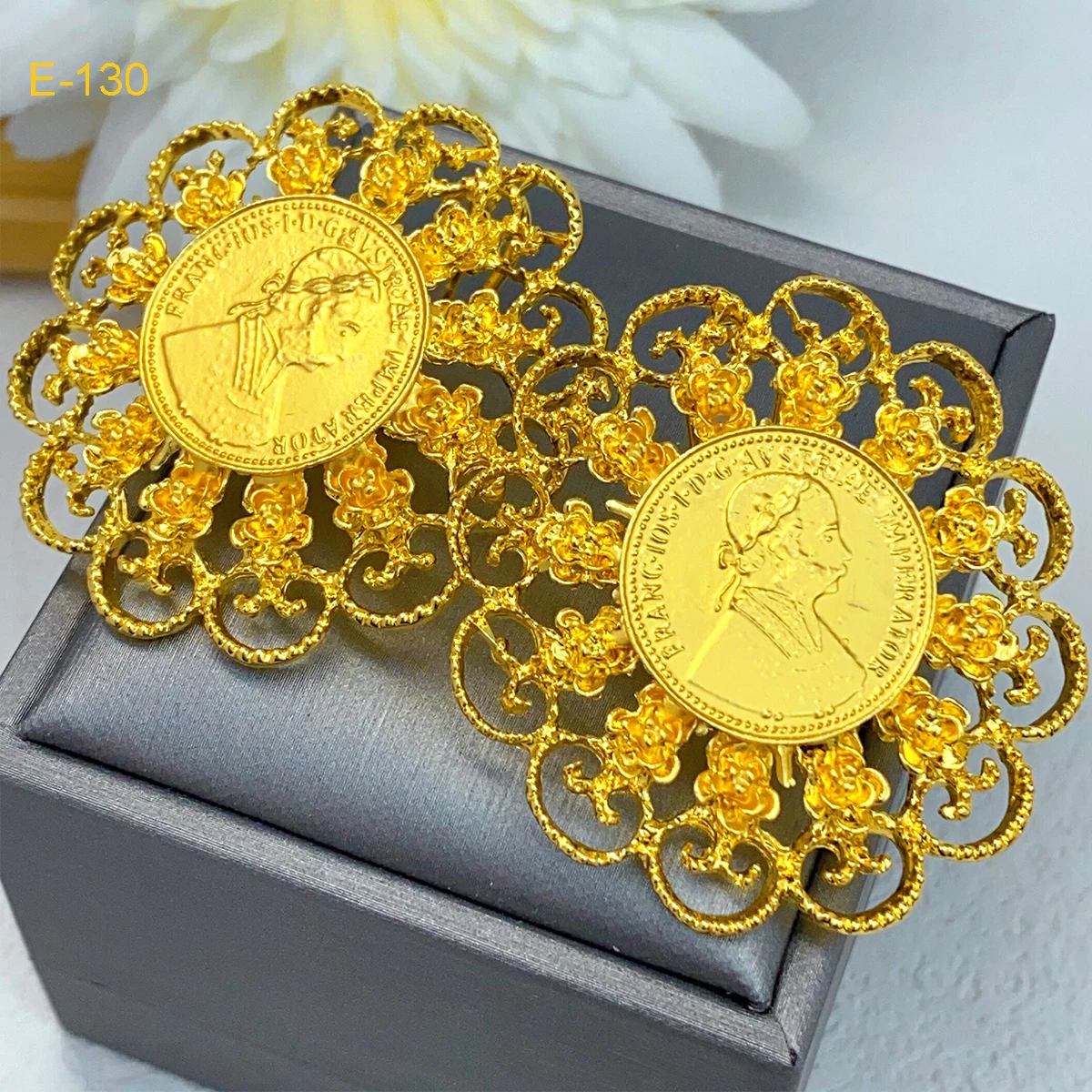 Boucles d'oreilles en forme de pièce de monnaie turque pour femmes, plaqué or 24 carats, clous d'oreille, dubaï, arabe, tendance, bijoux quotidiens, cadeaux de Banquet, de fête de mariage